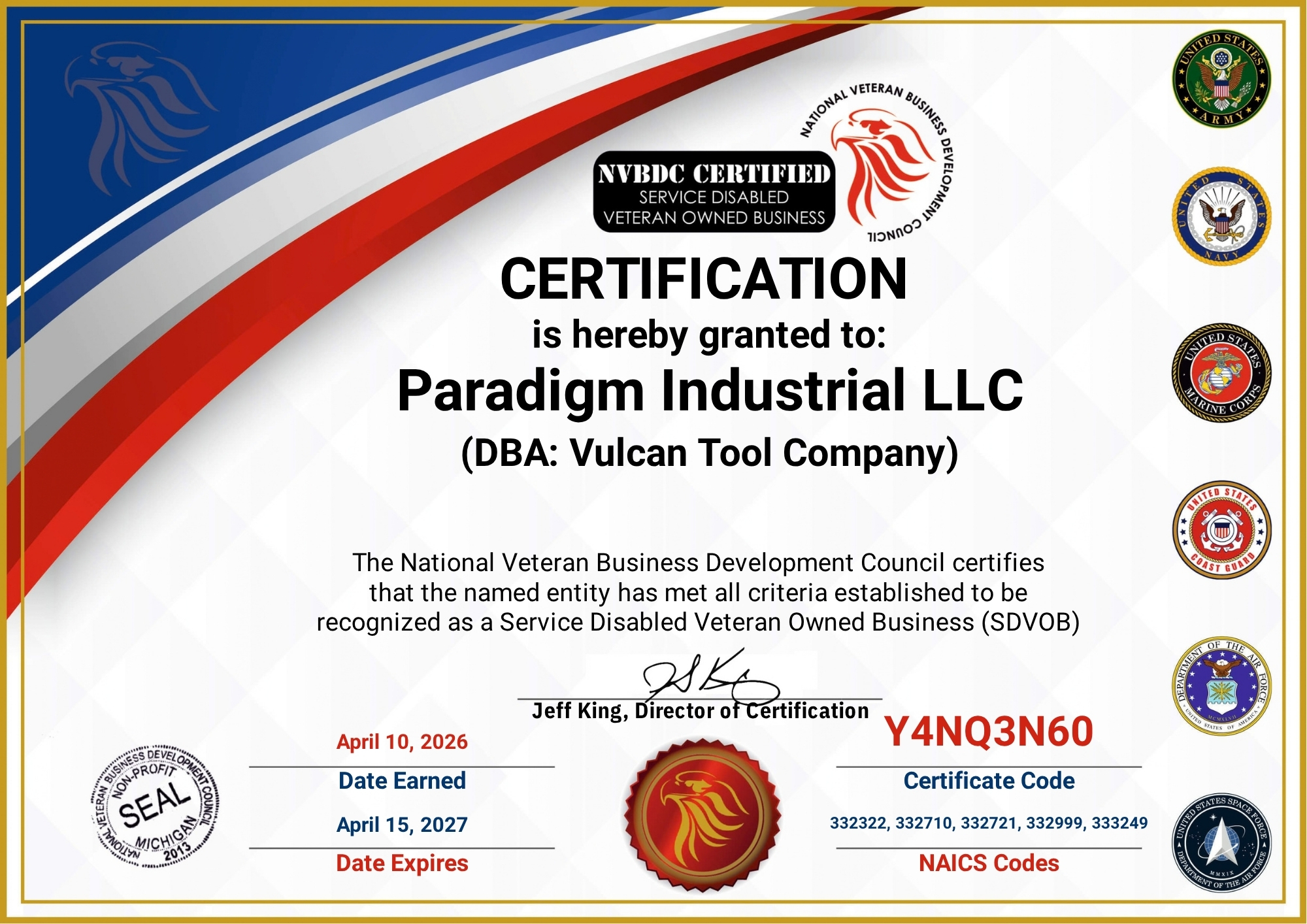 2025 NVBDC SDVOB Certificate - Paradigm Industrial LLC 2025 NVBDC SDVOB Certificate - Paradigm Industrial LLC